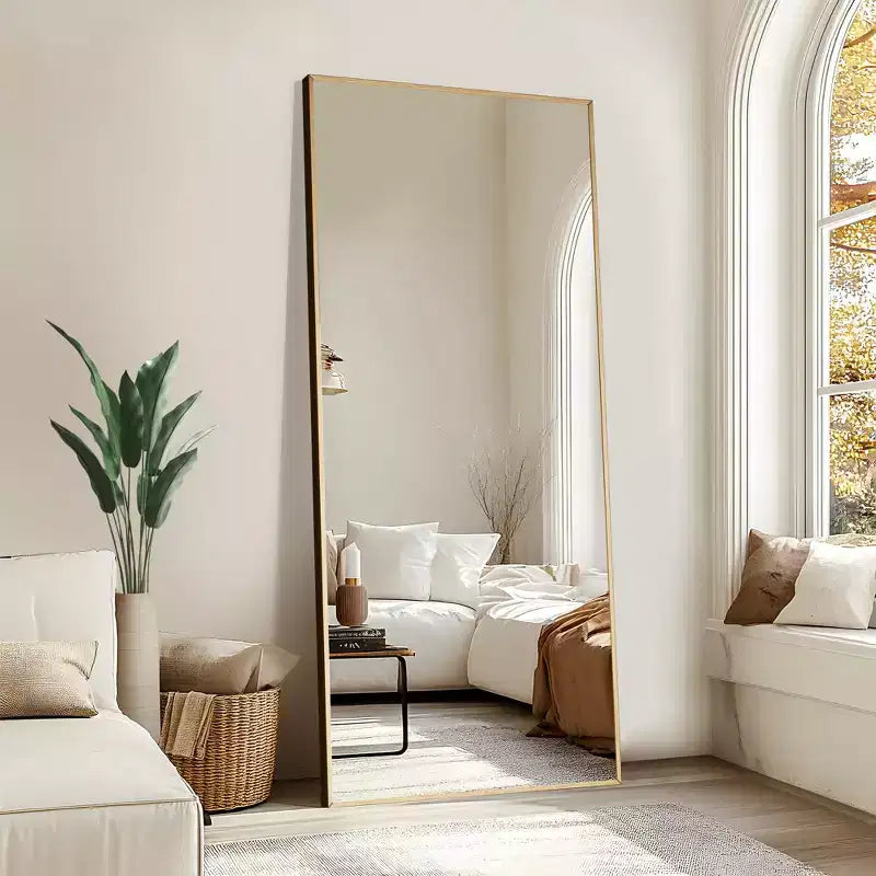 Miroir pleine longueur de 180 cm de haut x 79 cm de large - Cadre en alliage d'aluminium, autoportant ou mural