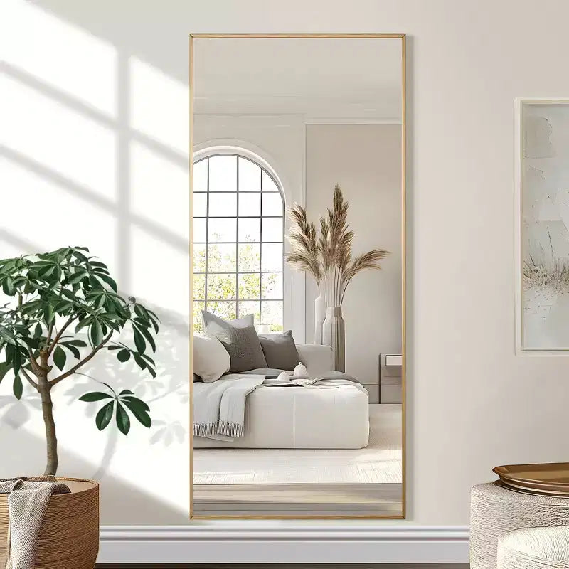 Miroir pleine longueur de 180 cm de haut x 79 cm de large - Cadre en alliage d'aluminium, autoportant ou mural