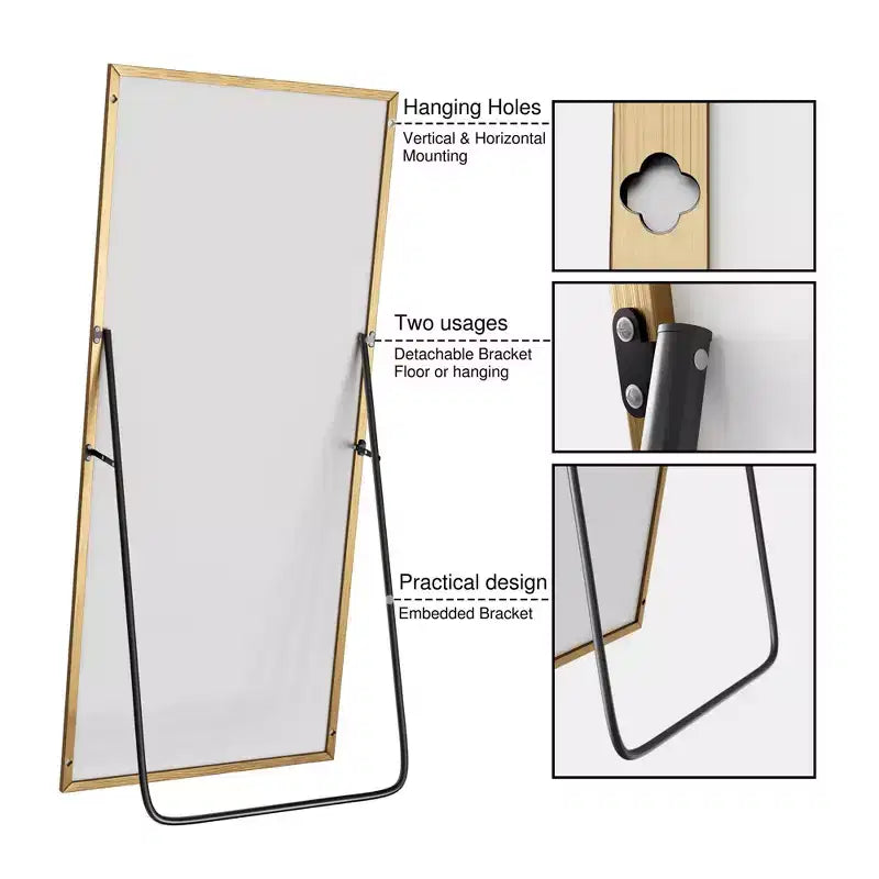 Miroir pleine longueur de 180 cm de haut x 79 cm de large - Cadre en alliage d'aluminium, autoportant ou mural