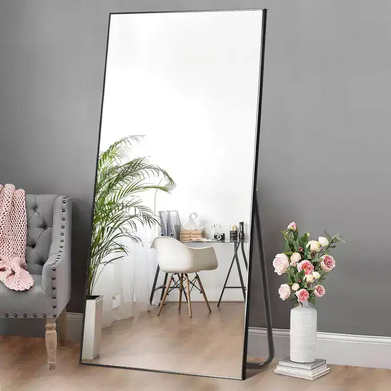 Miroir pleine longueur de 180 cm de haut x 79 cm de large - Cadre en alliage d'aluminium, autoportant ou mural