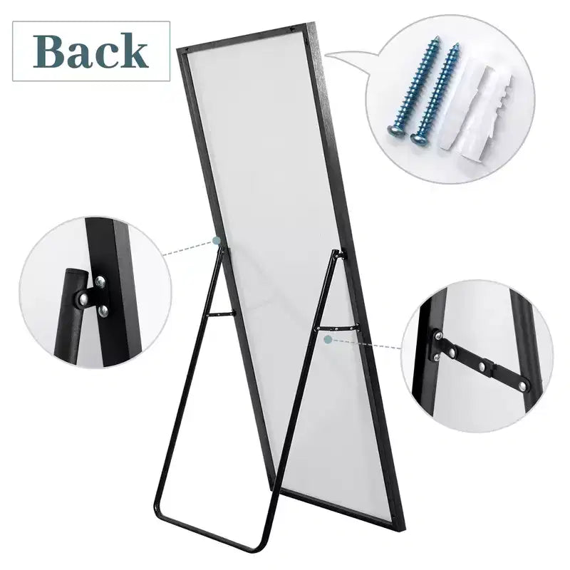 Miroir pleine longueur de 180 cm de haut x 79 cm de large - Cadre en alliage d'aluminium, autoportant ou mural