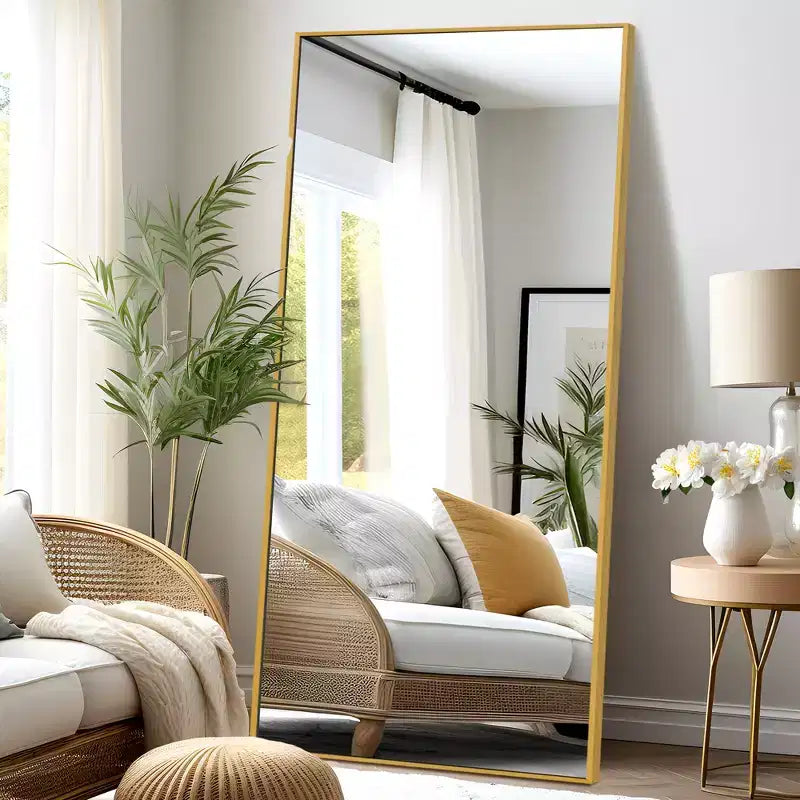 Miroir pleine longueur de 180 cm de haut x 79 cm de large - Cadre en alliage d'aluminium, autoportant ou mural