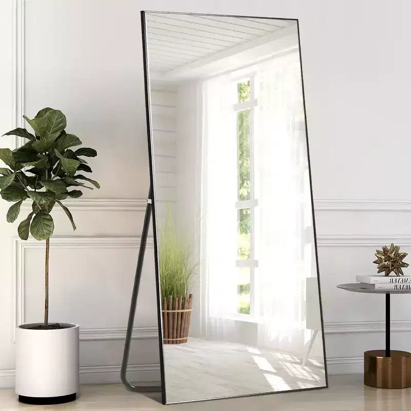 Miroir pleine longueur de 180 cm de haut x 79 cm de large - Cadre en alliage d'aluminium, autoportant ou mural