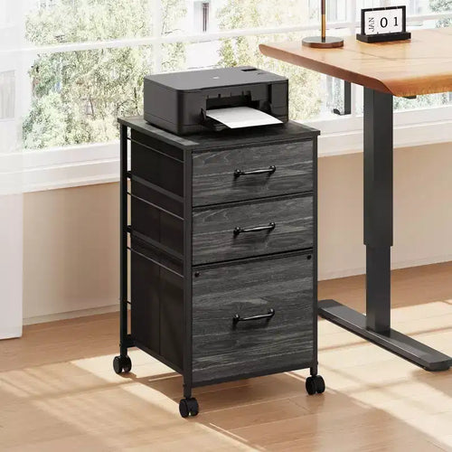 Meuble de rangement mobile à 3 tiroirs avec roulettes, support d'imprimante, classeur vertical en tissu pour bureau à domicile, convient aux formats A4 ou Letter
