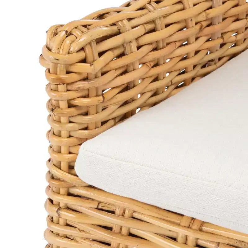 Fauteuil d'appoint en rotin avec coussin – Lavis blanc et gris, cadre en bois, 125 kg