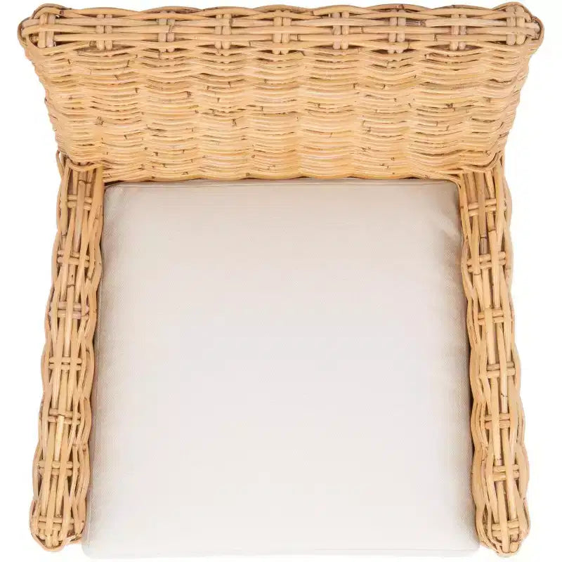 Fauteuil d'appoint en rotin avec coussin – Lavis blanc et gris, cadre en bois, 125 kg