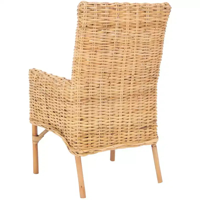 Fauteuil d'appoint en rotin avec coussin – Lavis blanc et gris, cadre en bois, 125 kg