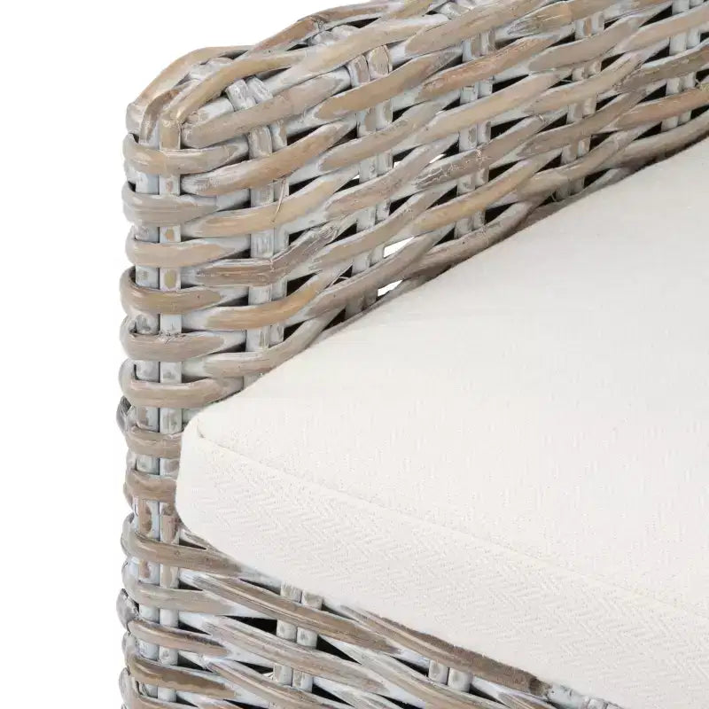 Fauteuil d'appoint en rotin avec coussin – Lavis blanc et gris, cadre en bois, 125 kg