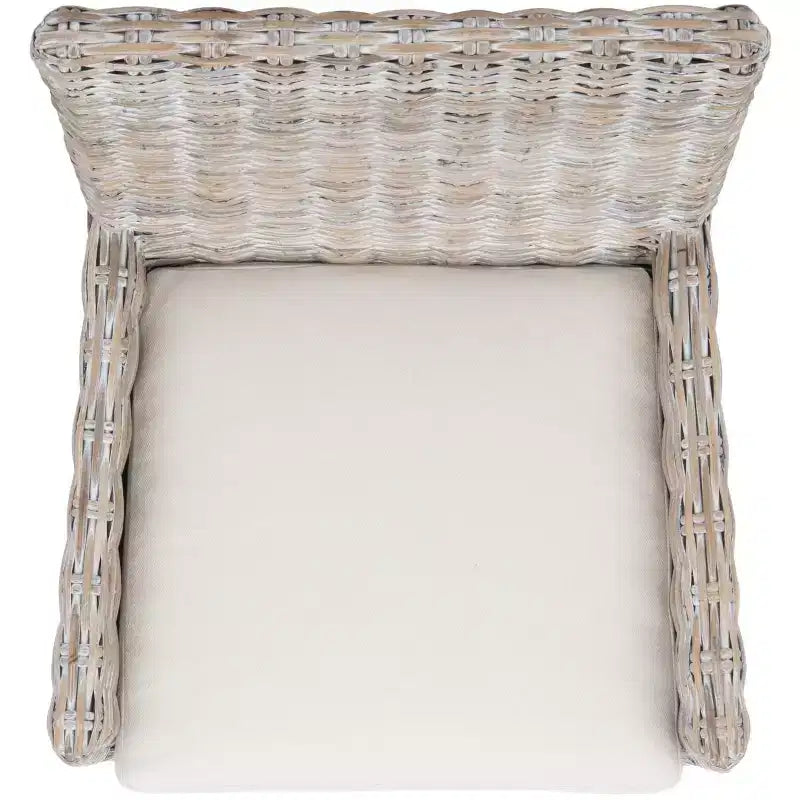 Fauteuil d'appoint en rotin avec coussin – Lavis blanc et gris, cadre en bois, 125 kg