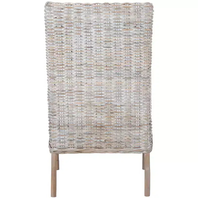 Fauteuil d'appoint en rotin avec coussin – Lavis blanc et gris, cadre en bois, 125 kg