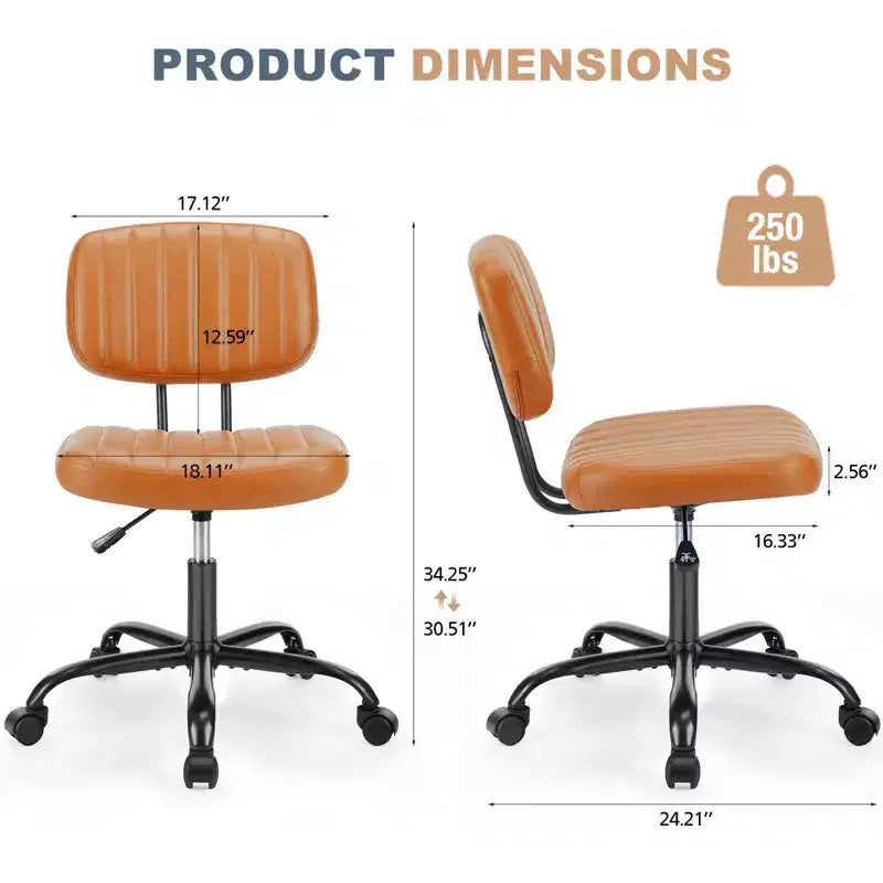 Chaise de bureau ergonomique sans accoudoirs en cuir synthétique PU - Hauteur réglable, pivotante