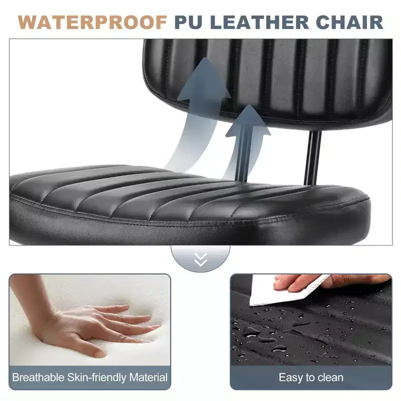 Chaise de bureau ergonomique sans accoudoirs en cuir synthétique PU - Hauteur réglable, pivotante
