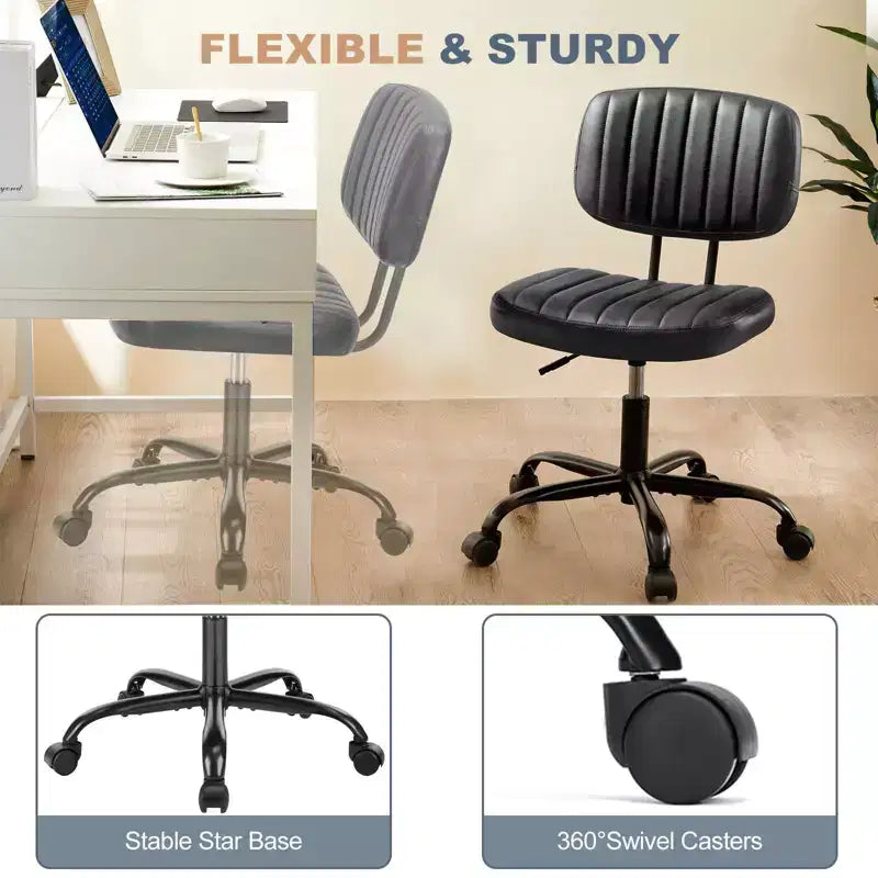Chaise de bureau ergonomique sans accoudoirs en cuir synthétique PU - Hauteur réglable, pivotante