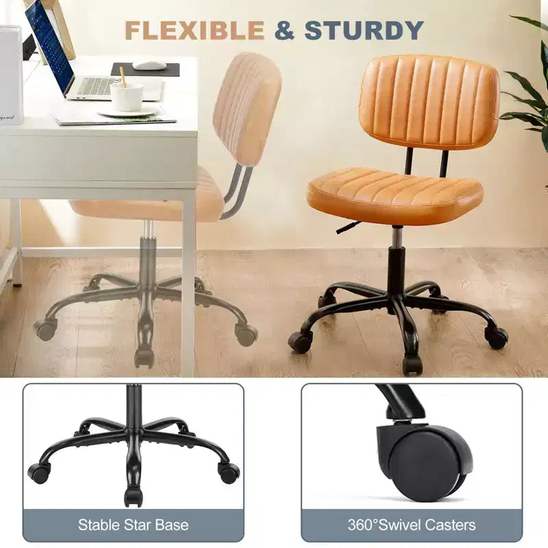 Chaise de bureau ergonomique sans accoudoirs en cuir synthétique PU - Hauteur réglable, pivotante