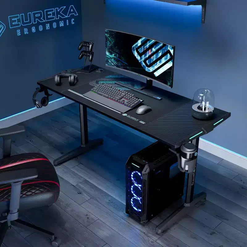 Bureau de jeu 58" avec éclairage RVB et accessoires intégrés - Noir