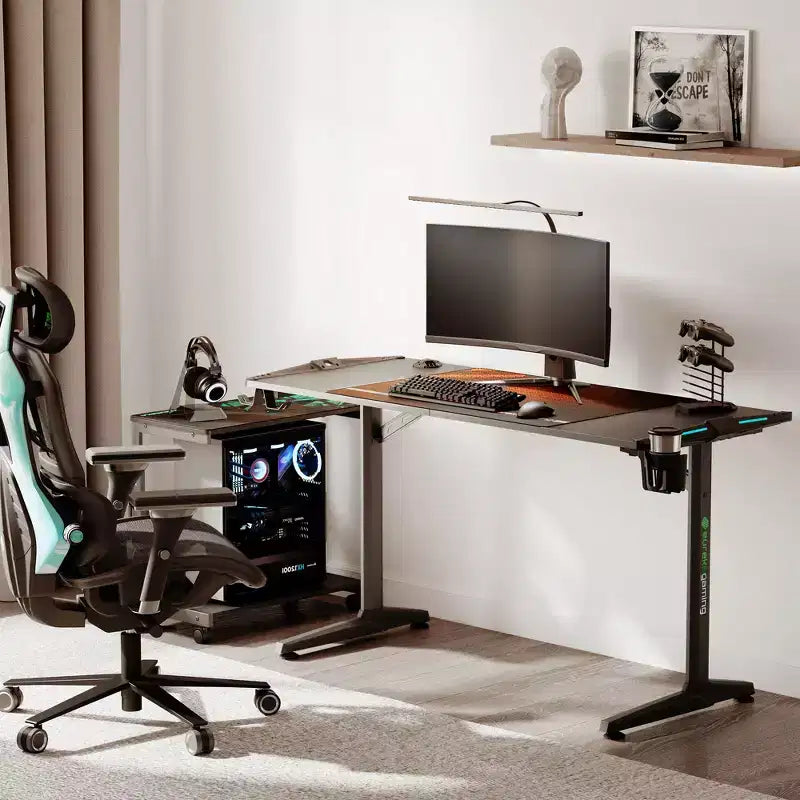 Bureau de jeu 58" avec éclairage RVB et accessoires intégrés - Noir