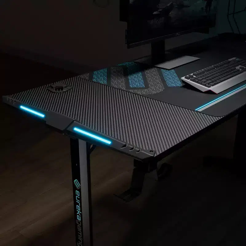 Bureau de jeu 58" avec éclairage RVB et accessoires intégrés - Noir