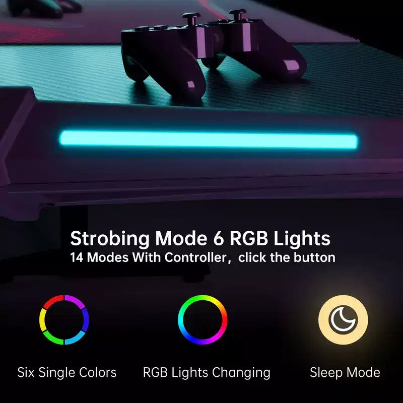 Bureau de jeu 58" avec éclairage RVB et accessoires intégrés - Noir