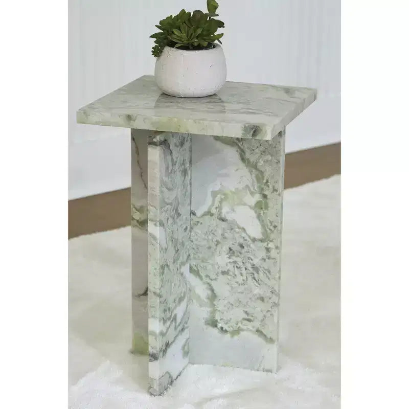 Table d'appoint marbre blanc et vert - Pierre naturelle, 56 cm (H) x 35,5 cm (l) x 35,5 cm (P)
