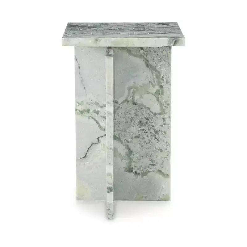 Table d'appoint marbre blanc et vert - Pierre naturelle, 56 cm (H) x 35,5 cm (l) x 35,5 cm (P)