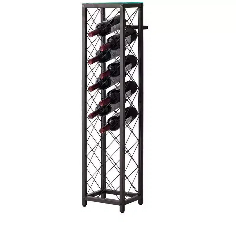 Meuble à vin tour en métal autoportant avec étagère - Étain, contient 13 bouteilles