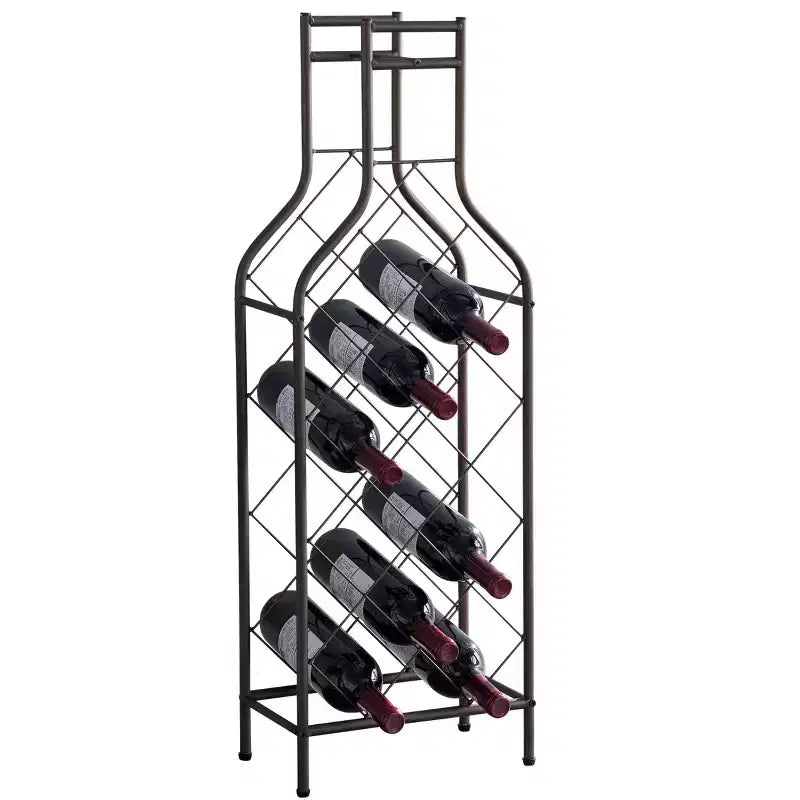 Range-bouteilles autoportant en métal pour 12 bouteilles – Étain, design en forme de bouteille, 89 cm de hauteur