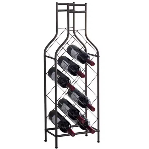 Range-bouteilles autoportant en métal pour 12 bouteilles – Étain, design en forme de bouteille, 89 cm de hauteur