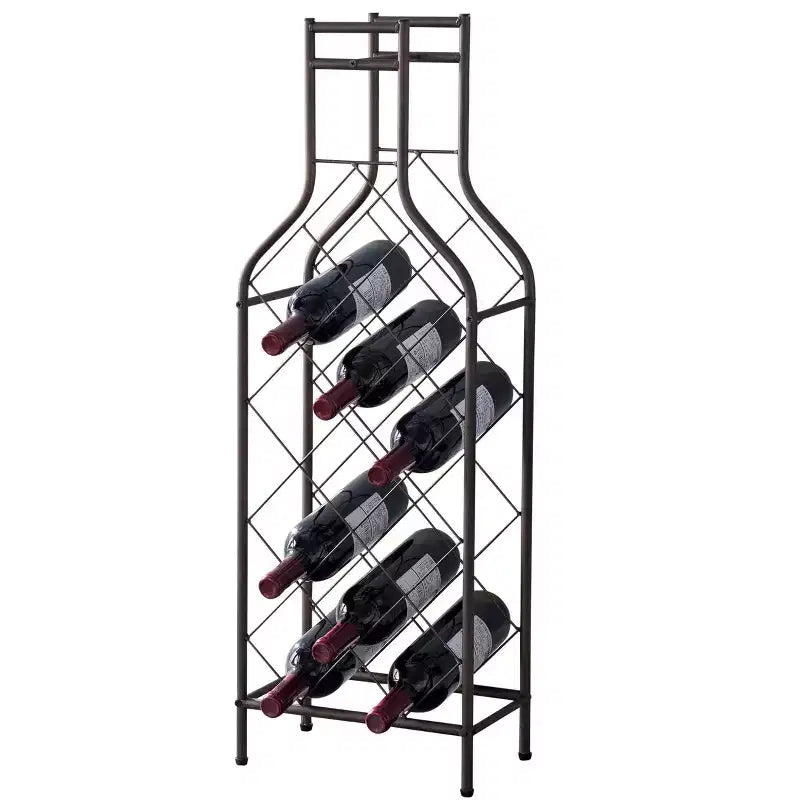 Range-bouteilles autoportant en métal pour 12 bouteilles – Étain, design en forme de bouteille, 89 cm de hauteur