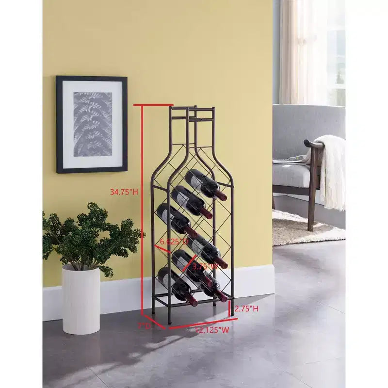 Range-bouteilles autoportant en métal pour 12 bouteilles – Étain, design en forme de bouteille, 89 cm de hauteur