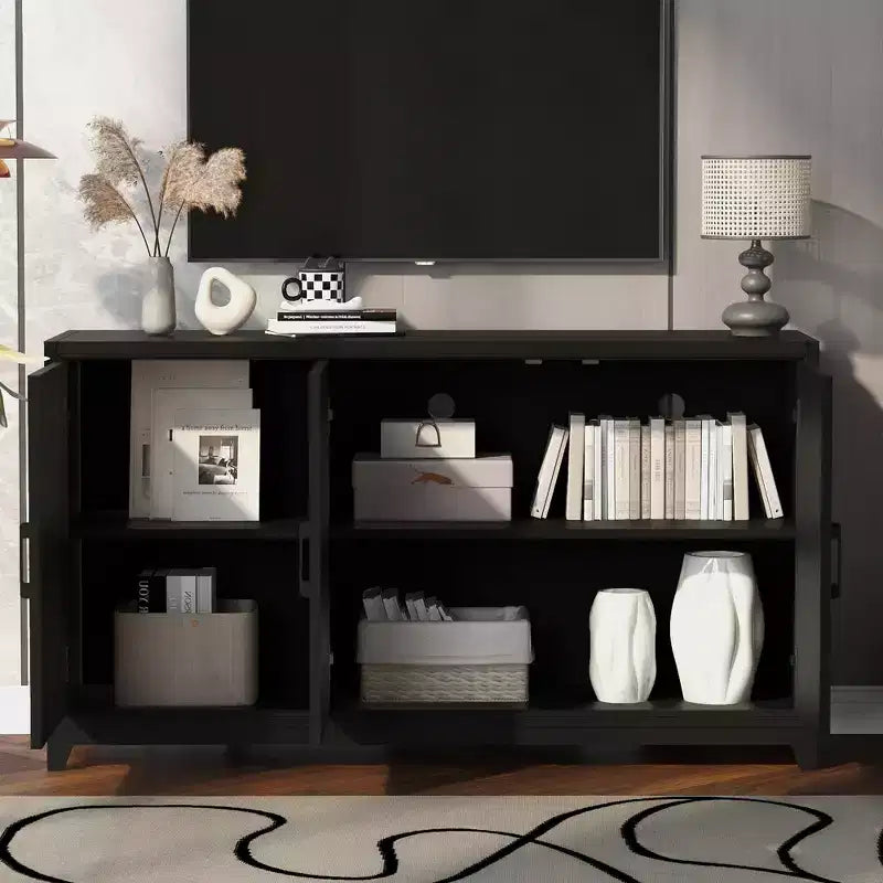 Meuble TV Console Moderne 59" - Étagères Réglables, Convient aux TV Jusqu'à 65"