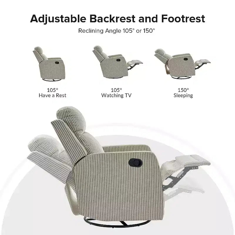Fauteuil inclinable moderne pivotant en polyester avec rotation à 360° et repose-pieds réglable