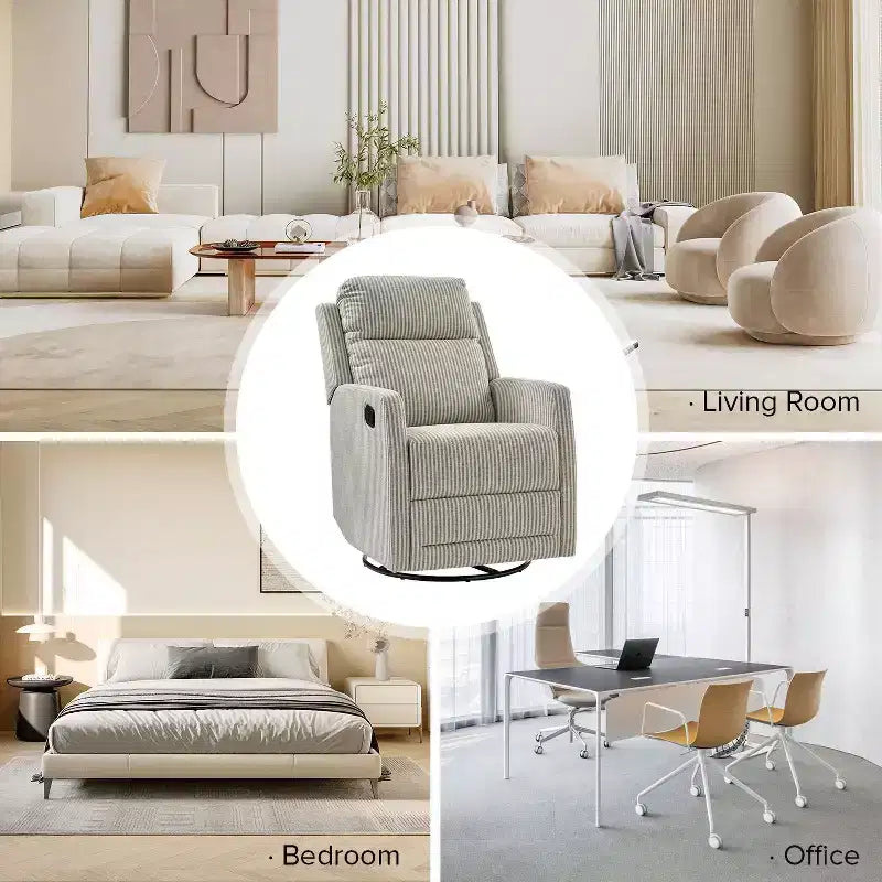 Fauteuil inclinable moderne pivotant en polyester avec rotation à 360° et repose-pieds réglable