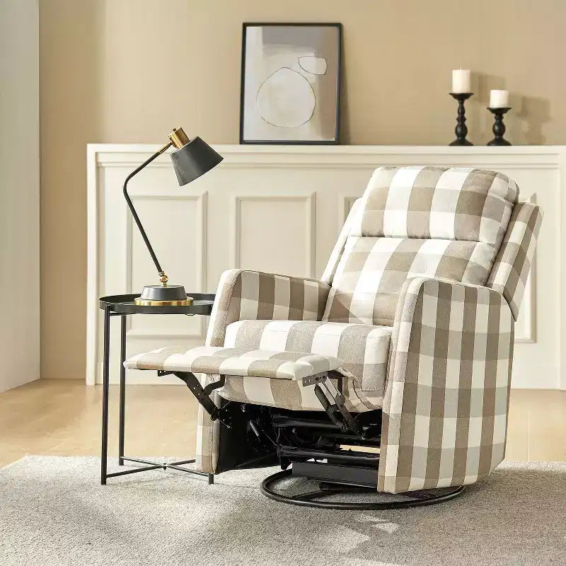 Fauteuil inclinable moderne pivotant en polyester avec rotation à 360° et repose-pieds réglable