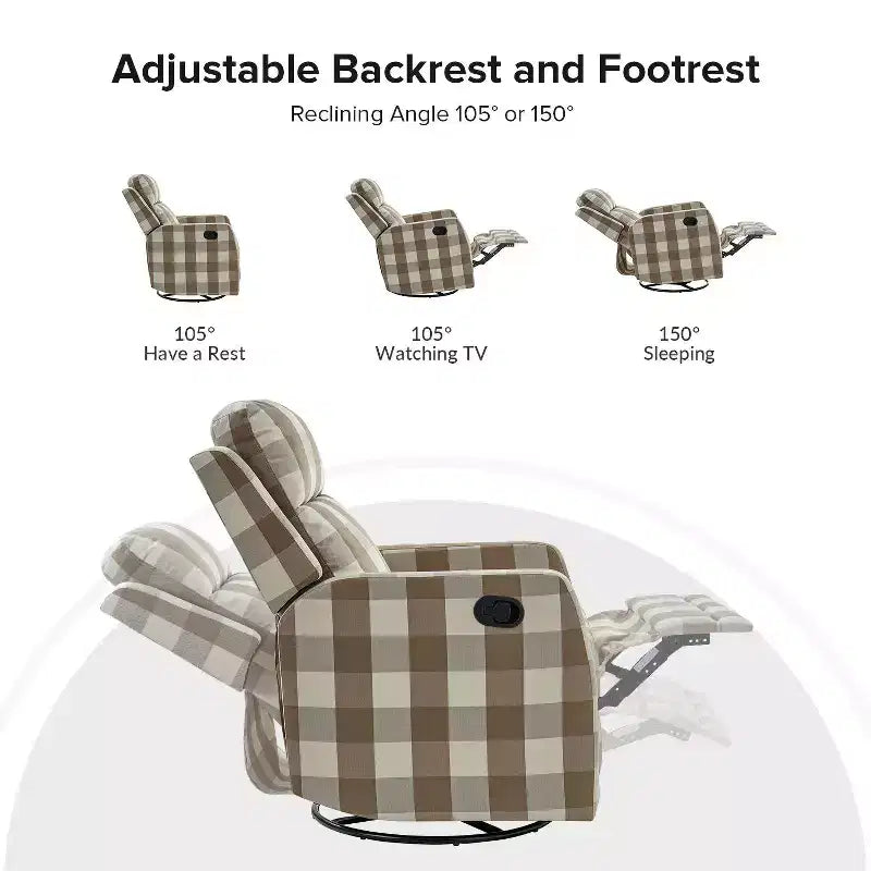 Fauteuil inclinable moderne pivotant en polyester avec rotation à 360° et repose-pieds réglable