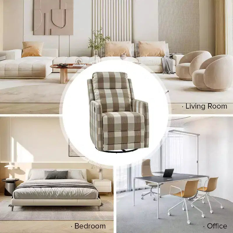 Fauteuil inclinable moderne pivotant en polyester avec rotation à 360° et repose-pieds réglable