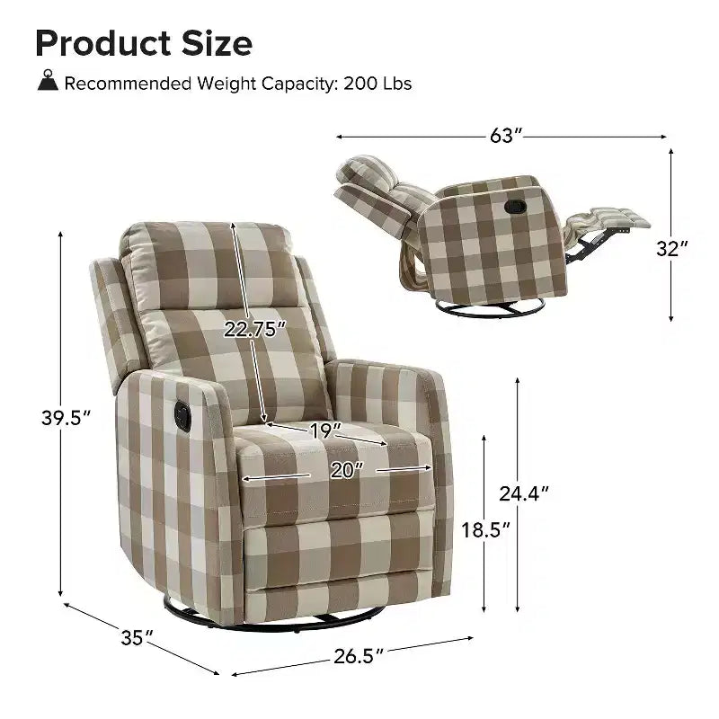 Fauteuil inclinable moderne pivotant en polyester avec rotation à 360° et repose-pieds réglable
