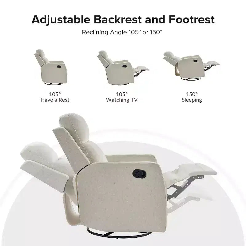 Fauteuil inclinable moderne pivotant en polyester avec rotation à 360° et repose-pieds réglable
