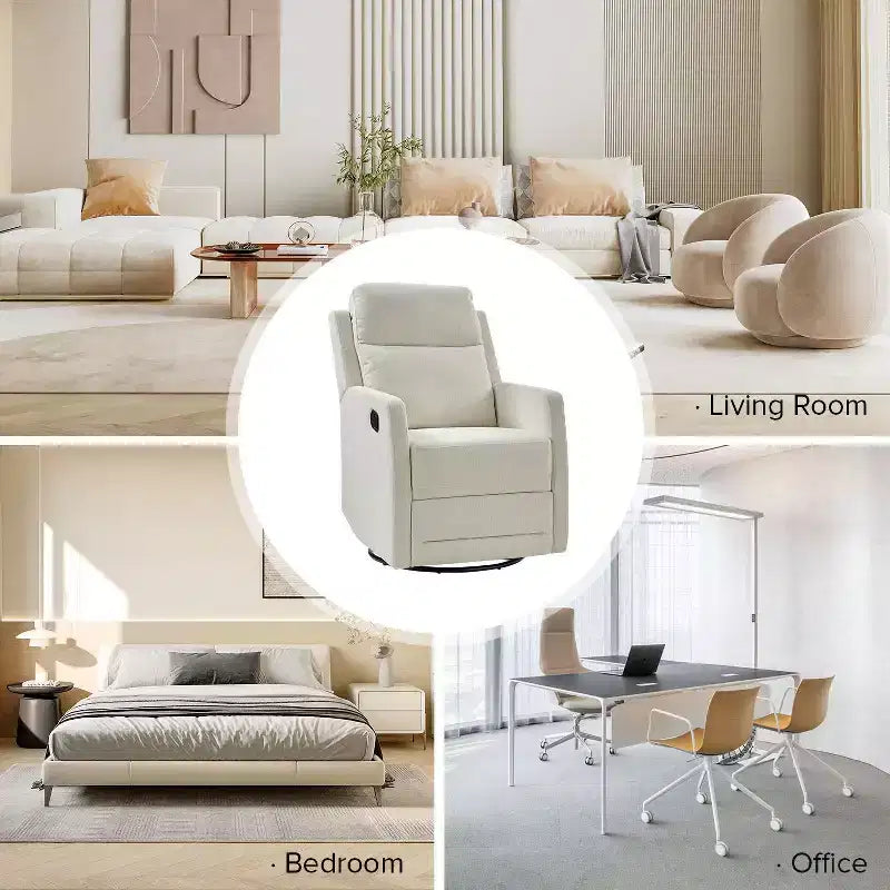Fauteuil inclinable moderne pivotant en polyester avec rotation à 360° et repose-pieds réglable