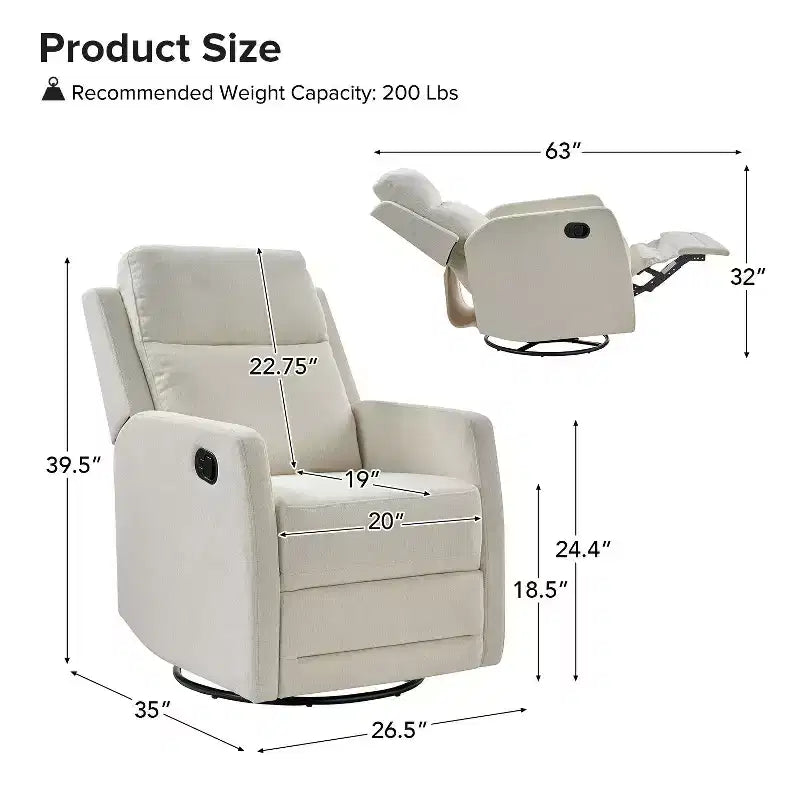 Fauteuil inclinable moderne pivotant en polyester avec rotation à 360° et repose-pieds réglable
