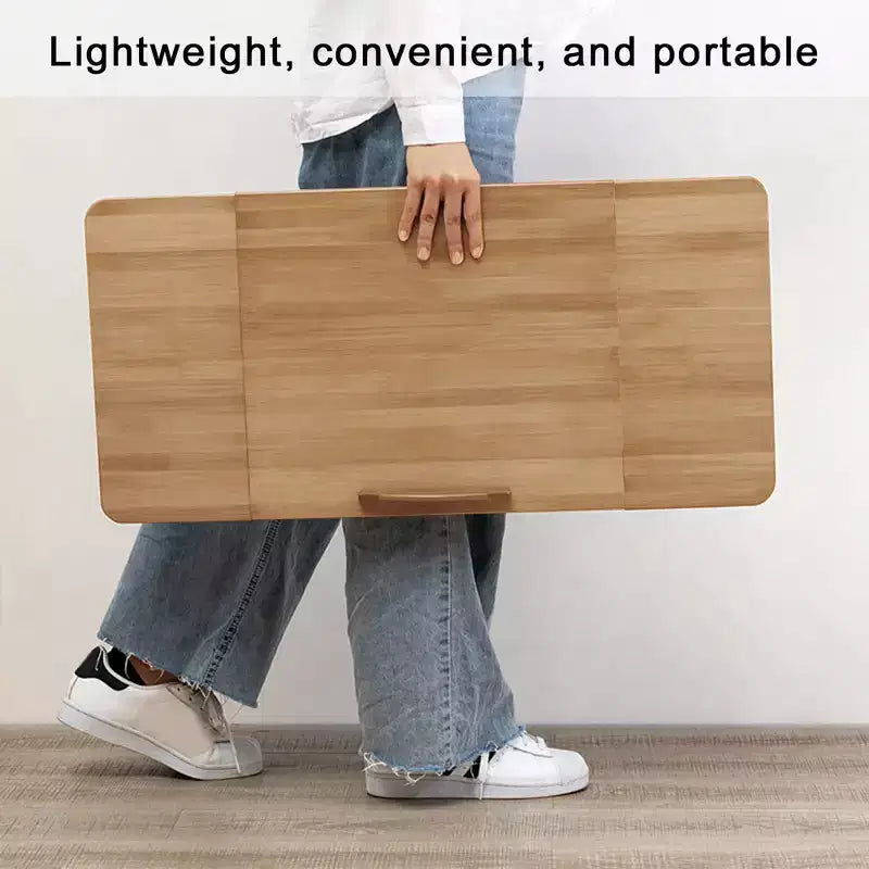 Table basse pliable de 19,6 pouces, petite table basse pliable en bambou pour les petits espaces, bureau au sol multifonctionnel pour le bureau à domicile, la chambre, le bureau et le salon