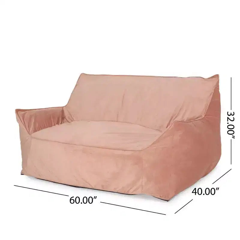 Canapé pouf 2 places en velours avec accoudoirs et housse amovible - Chaise longue de sol surdimensionnée