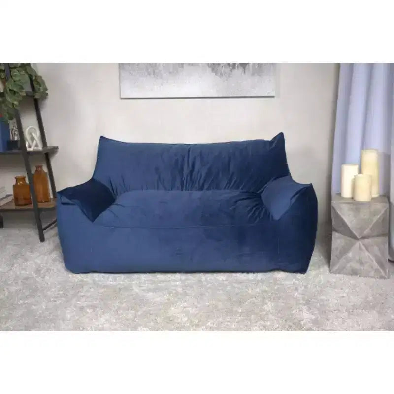 Canapé pouf 2 places en velours avec accoudoirs et housse amovible - Chaise longue de sol surdimensionnée