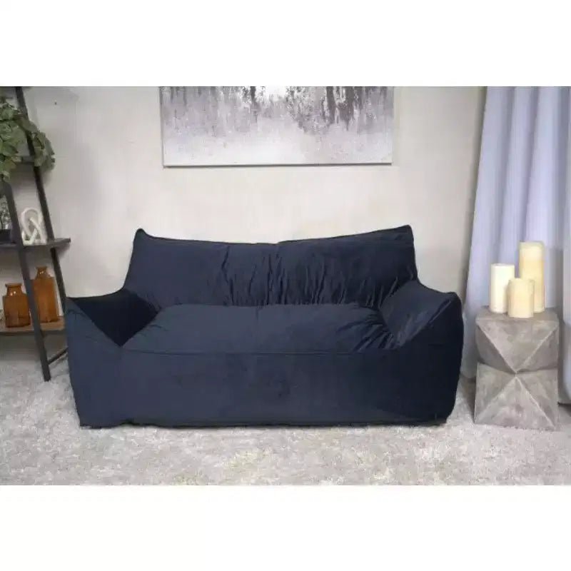 Canapé pouf 2 places en velours avec accoudoirs et housse amovible - Chaise longue de sol surdimensionnée