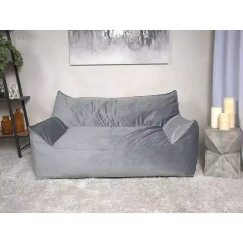 Canapé pouf 2 places en velours avec accoudoirs et housse amovible - Chaise longue de sol surdimensionnée