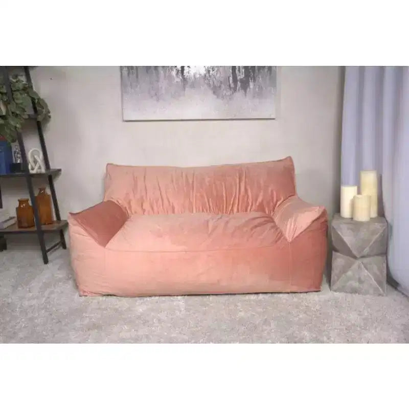Canapé pouf 2 places en velours avec accoudoirs et housse amovible - Chaise longue de sol surdimensionnée