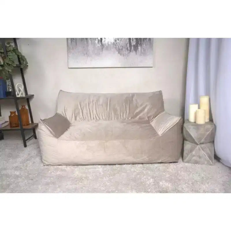 Canapé pouf 2 places en velours avec accoudoirs et housse amovible - Chaise longue de sol surdimensionnée