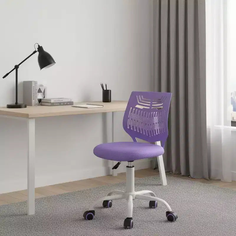 Fauteuil de bureau à roulettes pivotant réglable en hauteur, violet et blanc