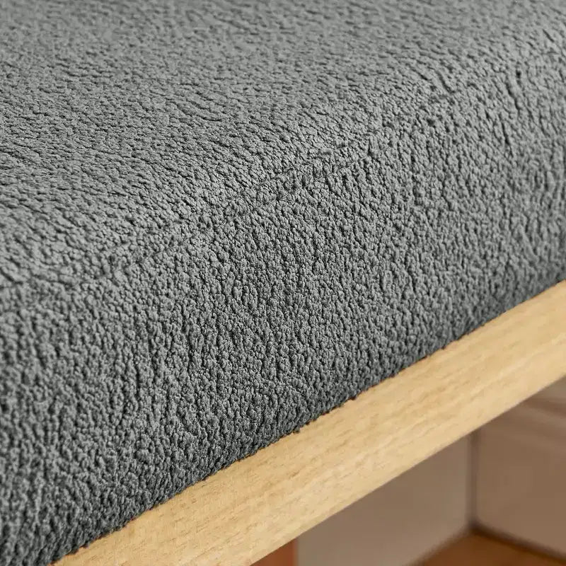 Pouf de rangement moderne - Revêtement en tissu bouclette, cadre en bois massif, banc à chaussures pour entrée