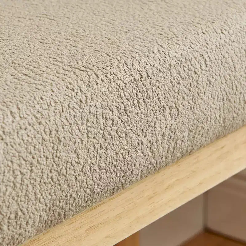 Pouf de rangement moderne - Revêtement en tissu bouclette, cadre en bois massif, banc à chaussures pour entrée
