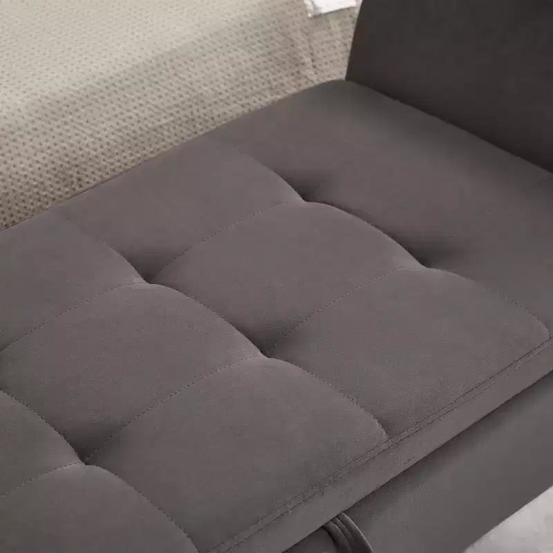 Banc de rangement en velours de 51,5 po avec accoudoirs incurvés - Touffeté, pieds en bois massif